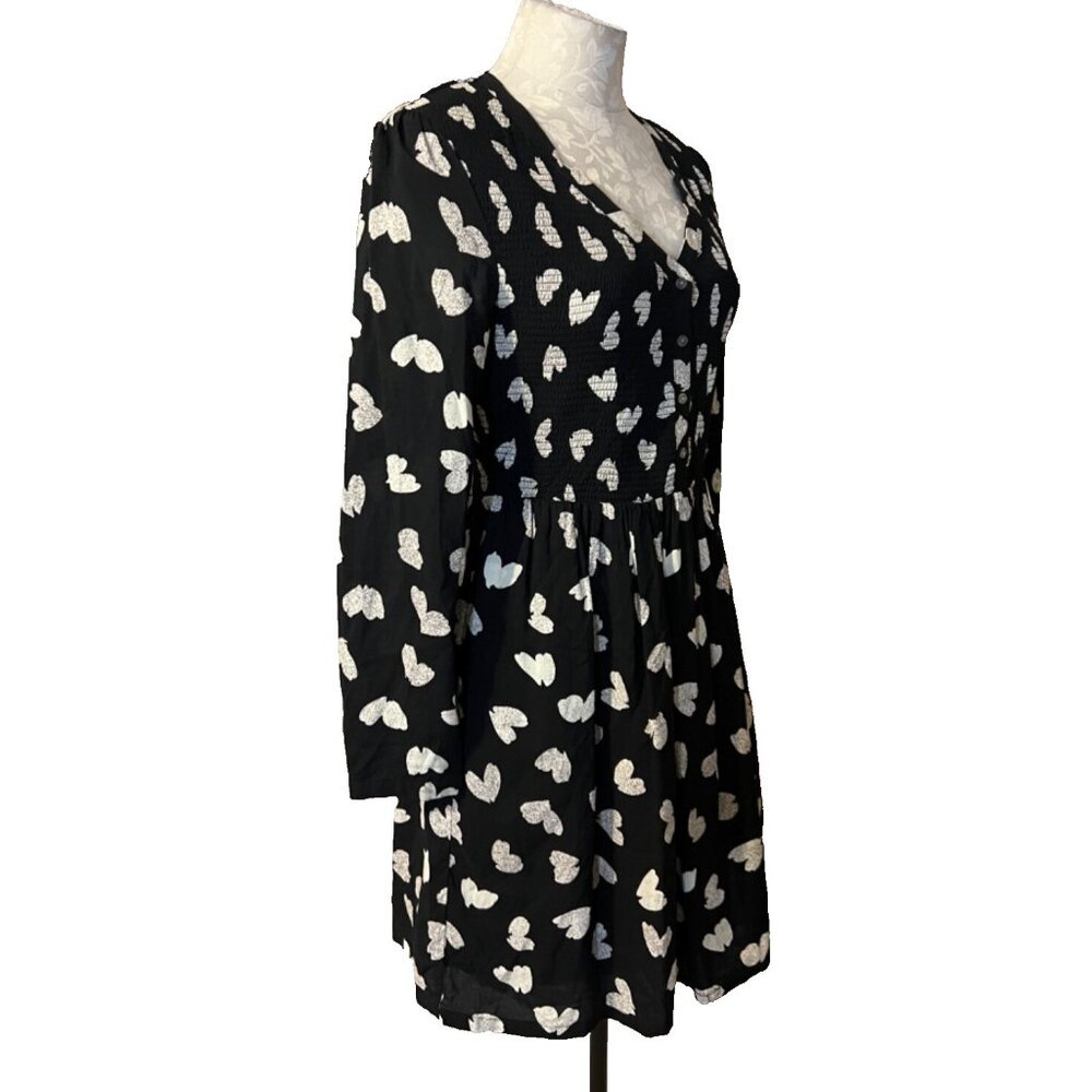 Anthropologie Maeve Dress S Small Cotton Washable Black Crean Hearts Long Sleeve - Picture 7 of 11